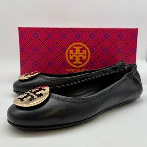 Tory Burch Minnie Travel Ballet with Metal Logo Nappa Leather Black shoes